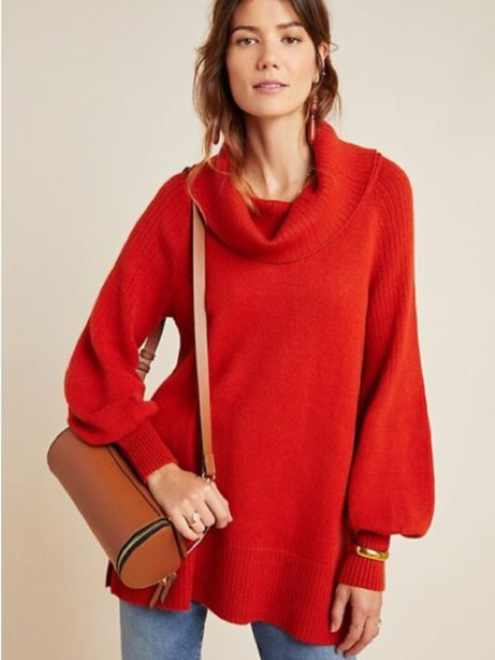 ANTHROPOLOGIE Paloma Burnt Orange Cowlneck Off Shoulder Sweater Top